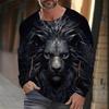 Autumn and Winter Men's Animal 3D Printed Crew Neck Long Sleeve T-Shirt