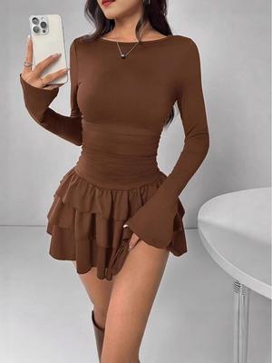 Europäisches und Amerikanisches Damen Herbst- und Winter Elegantes Schlankmachendes Langarmkleid