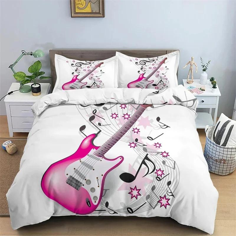 Music Guitar Beding Set King Quen Heavy Metal Punk Rock Soft Duvet Cover for Ten Boy Musical Note 2/3PCS Polyester Warm Comforter Cover