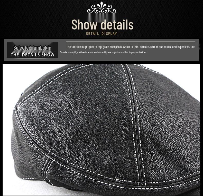 Men's Genuine Goat Leather Newsboy Beret - Trendy Spring/Autumn British-American Fashion, Thin Style for Middle-Aged.