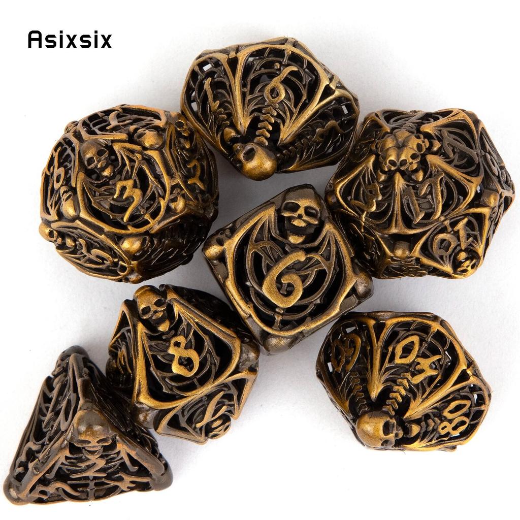 7 Pcs Orange Skull Metal Dice Hollow Metal Polyhedral Dice Set Suitable for Role-Playing RPG  Board Game Card Game