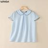 VONDA Summer Women Striped Print Casual Short Sleeve Blouse T-shirts