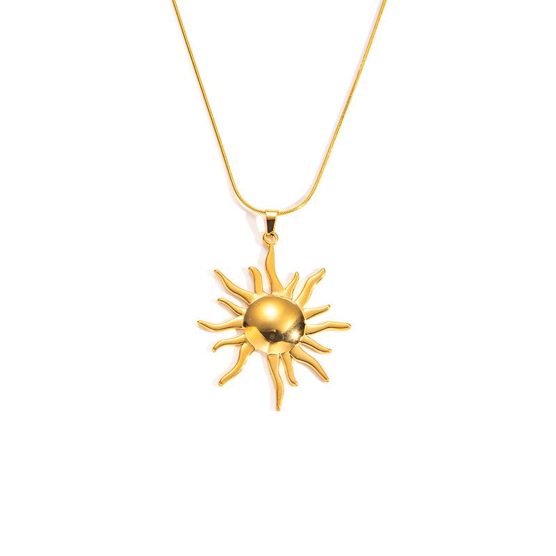 Roestvrij Staal Gouden Zon Hanger Ketting voor Vrouwen - Modieus, Veelzijdig Retro Ontwerp, Sleutelbeen Ketting