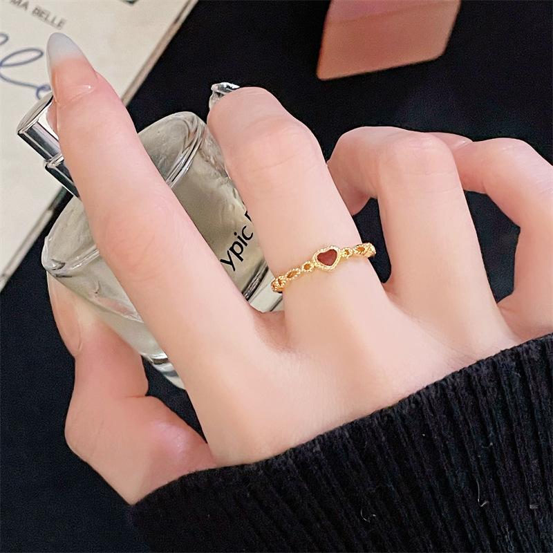 Angola Red Medieval Court Open Ring Retro Enamel Light Luxury Personality Adjustable Stacked Index Finger Ring