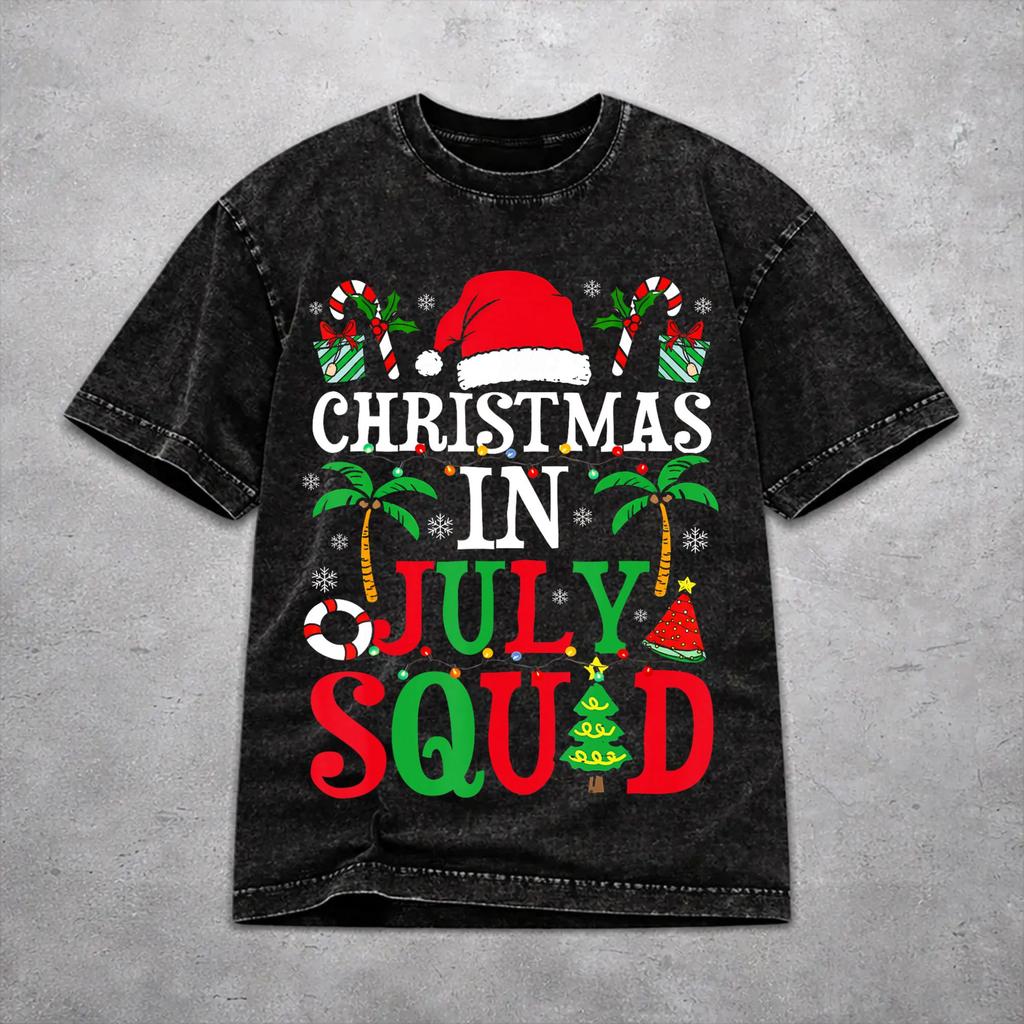 Novelty Men Women Christmas In July Vacation Tee Shirt Oversize Washed T Shirts Outfits