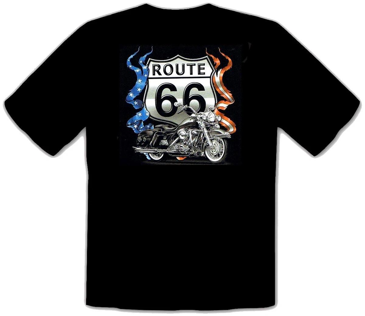 Route 66 Ride Custom Bike Rockabilly Harley Chopper Black T-Shirt -341- XL