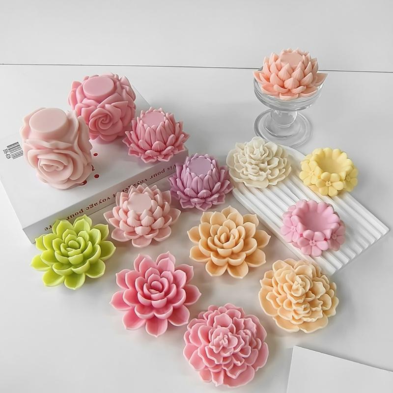 Flower Shaped Mould Silicone Scented Candle Mold 3D Aromatherapy Mould Home Decorations Mold Jewelry Making Tool
