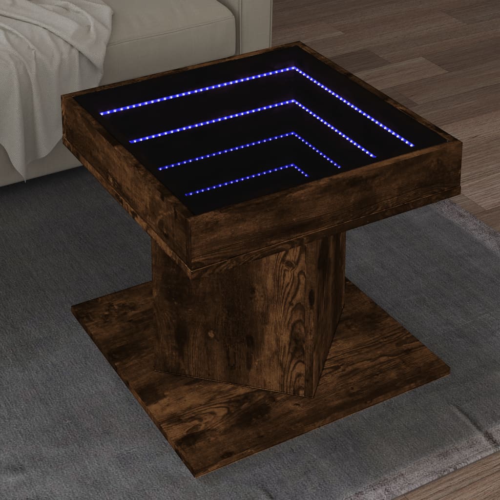 LED Coffee Table Smoked Oak 50 x 50 x 45 cm Engineered Wood