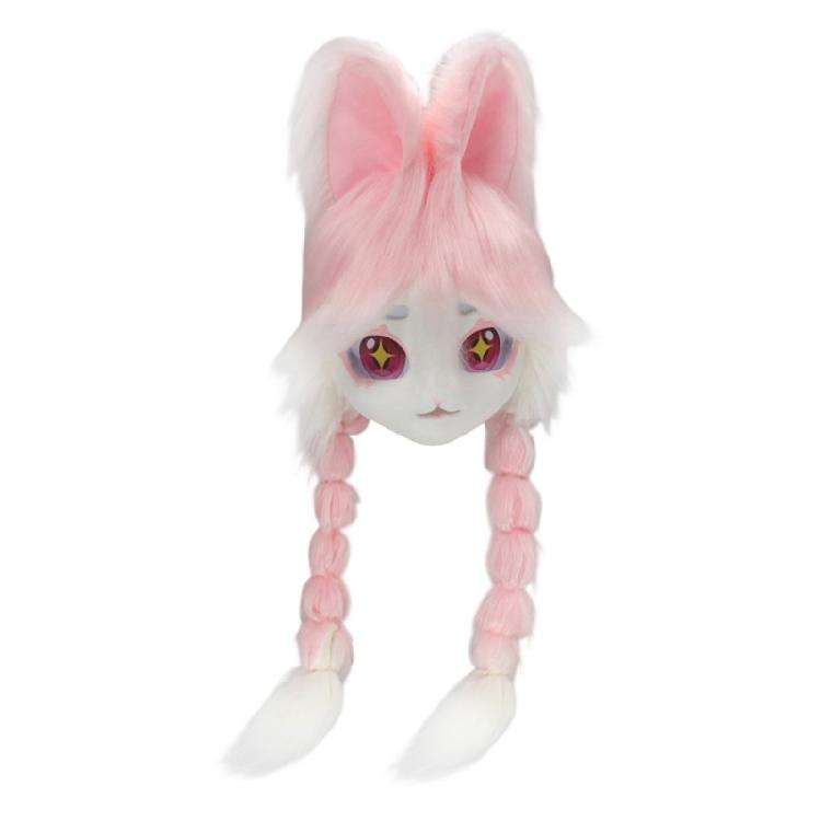 Animal Head Cats Fursuit Cut Mask Plush Cats Headgear Cats Costume for Halloween Masquerade Dress Up Cosplay Party