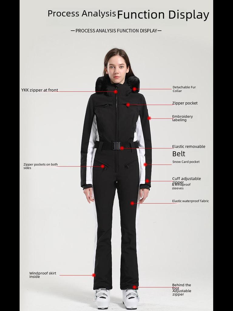Women's Slim-Fit Windproof Double-Board Ski Suit: Thickened, Warm, Waterproof, and One-Piece Design for Outdoor Sports.