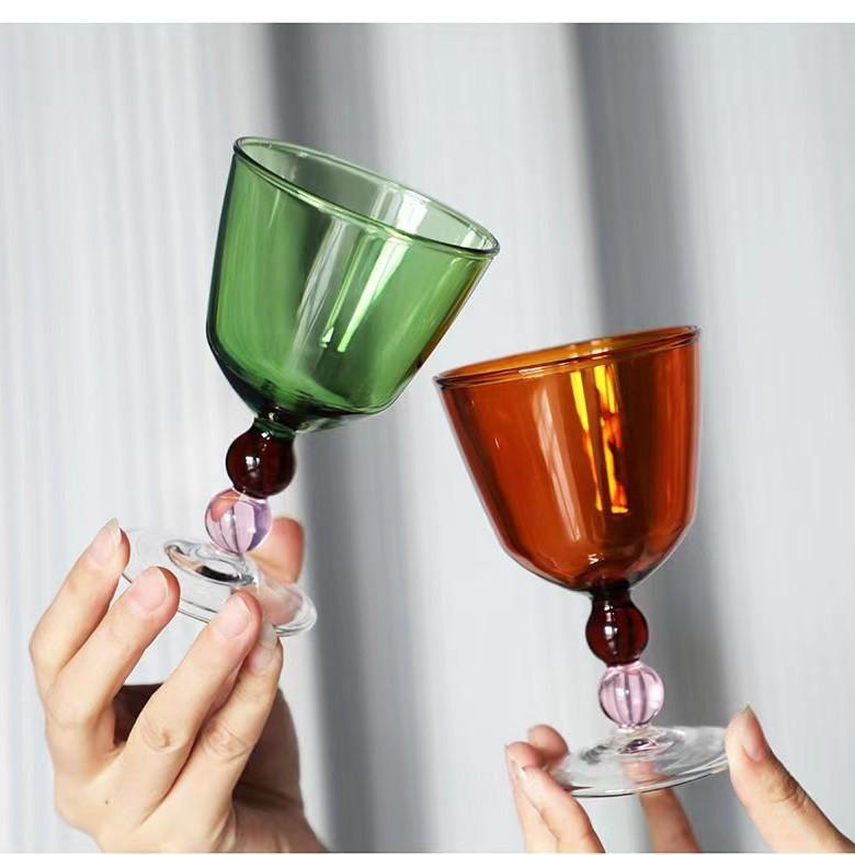 Vintage Stem Glass Multi-Purpose Colored Glass Cup for Cocktail Brandy Coffee Retro Style Home Bar Essential