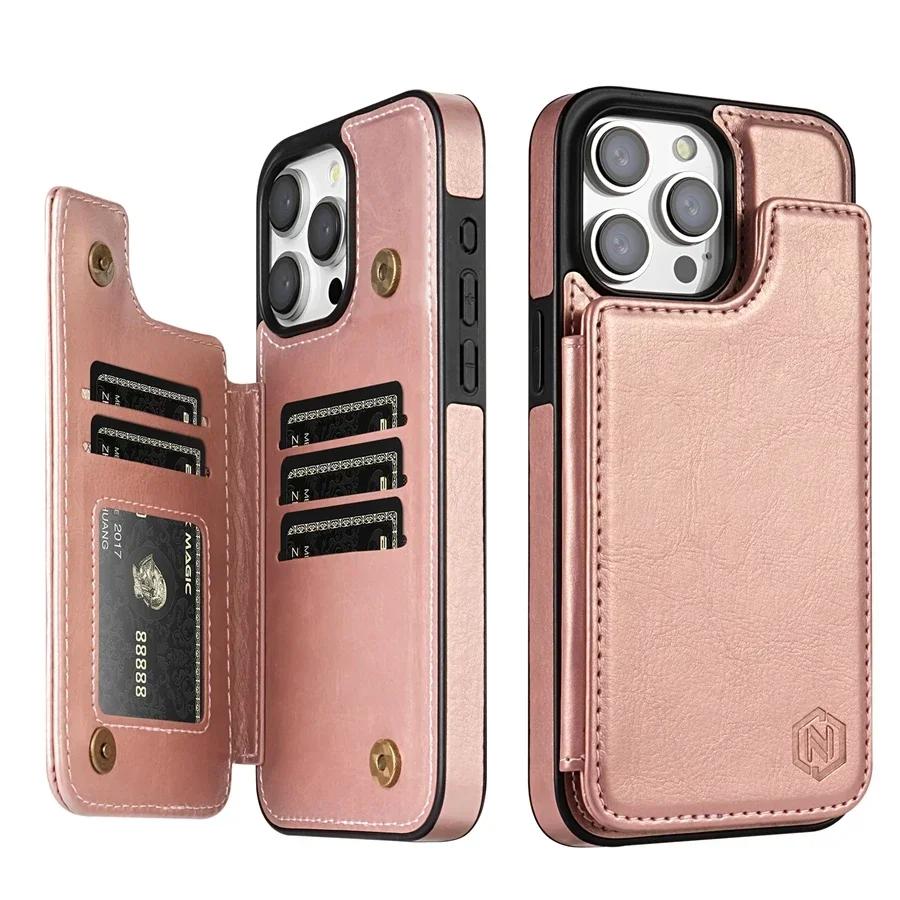 Wallet RFID Blocking Layer Protect -Theft Magnetic Leather Case For iPhone 16e 16 Pro Max 15 Plus 14 13 12 11 SE2 XS XR 8 7