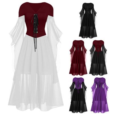 Women Cosplay Dress Gothic Style Witch Halloween Party Costume Lace-up Strap V