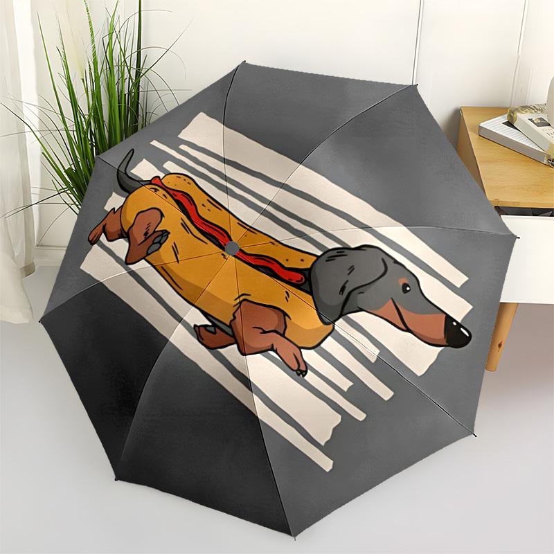 1pc Hotdog Dachshund Automatic Folding Umbrella Portable Collapsible Umbrella for All Seasons, 8-Rib Durable Construction062