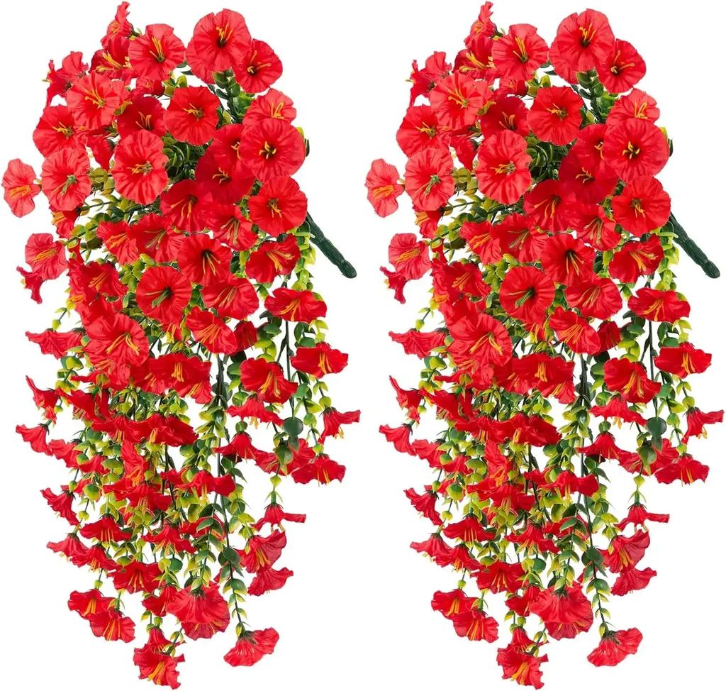 Artificial Morning Glory Wall Hanging Faux Violet Plants Hanging Flowers Simulated Leaf Vines for Home Garden Wedding Decora
