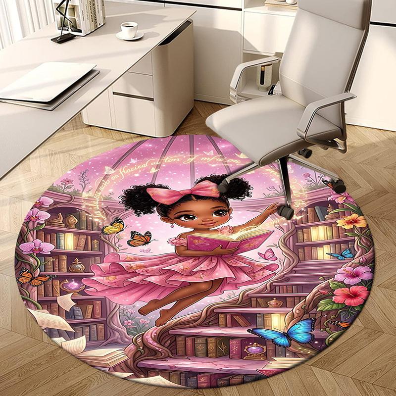 1PC Fantasy Bookshelf Non-Slip Floor Round carpet, Office, family, bedroom, Large Area Rug Indoor Rugs, Durable Polyester-L0387