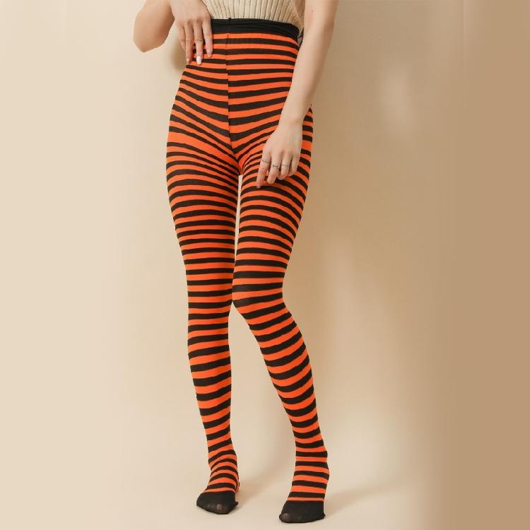 Christmas Halloween Contrast Color Stripe Pantyhose High Waist Full Length Tight