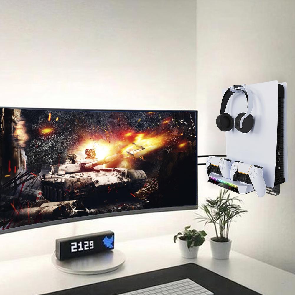 Shelf Floating Mount with Charging Station Wall Bracket Metal Wall Hanging Charger Stand for PS5/PS5 Slim Disc & Digital Console