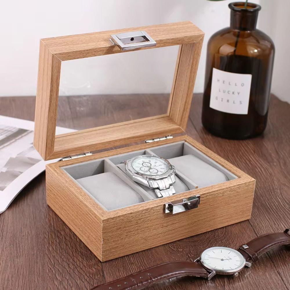 3/6grids Watch Storage Case Window Display Wooden Watch Box Collection Watch Storage Box  Men Women