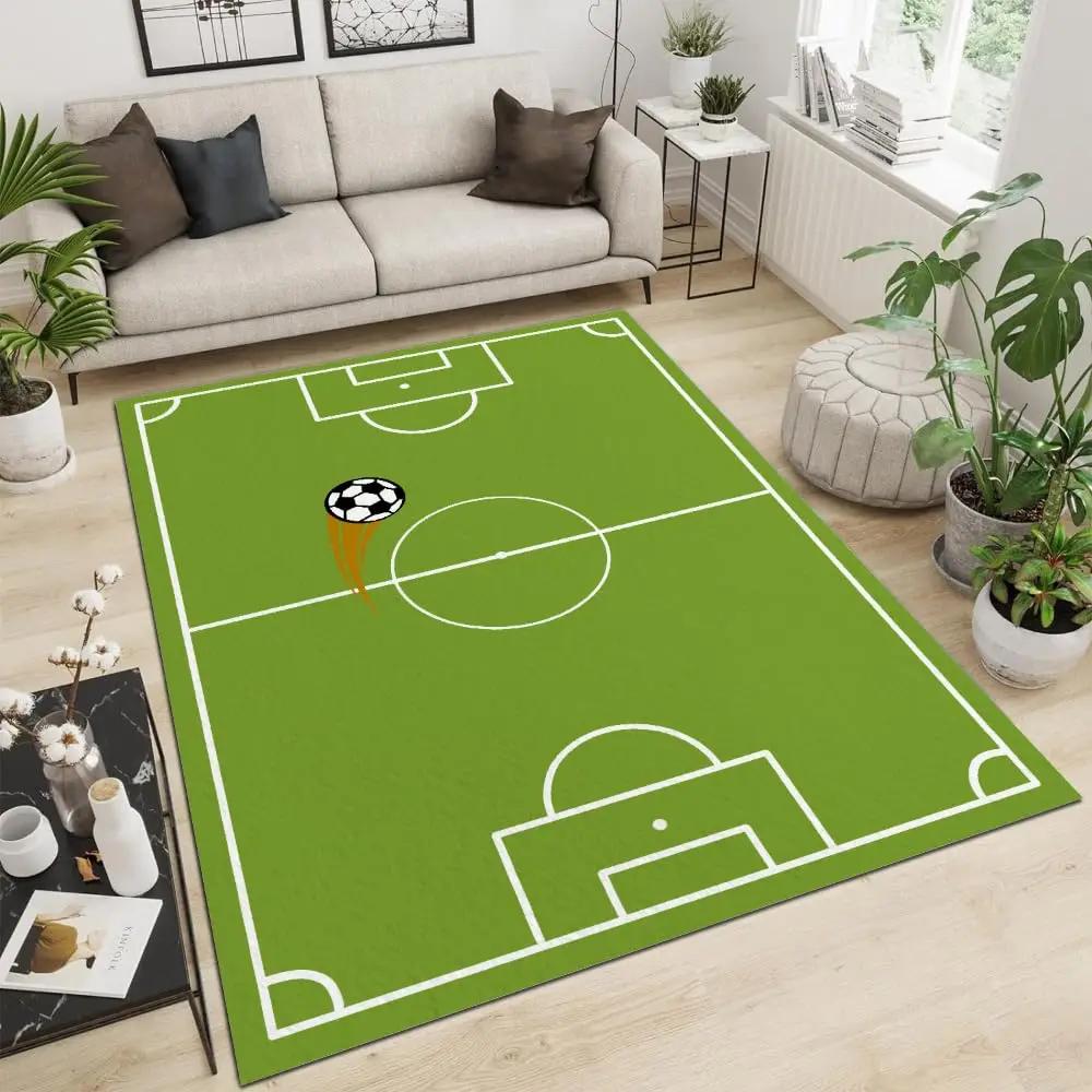 Children's Football Field Area Rug, Creative Football Field Pattern Carpet,Non-Slip Living Room Floor Mat Suitable for Game Room