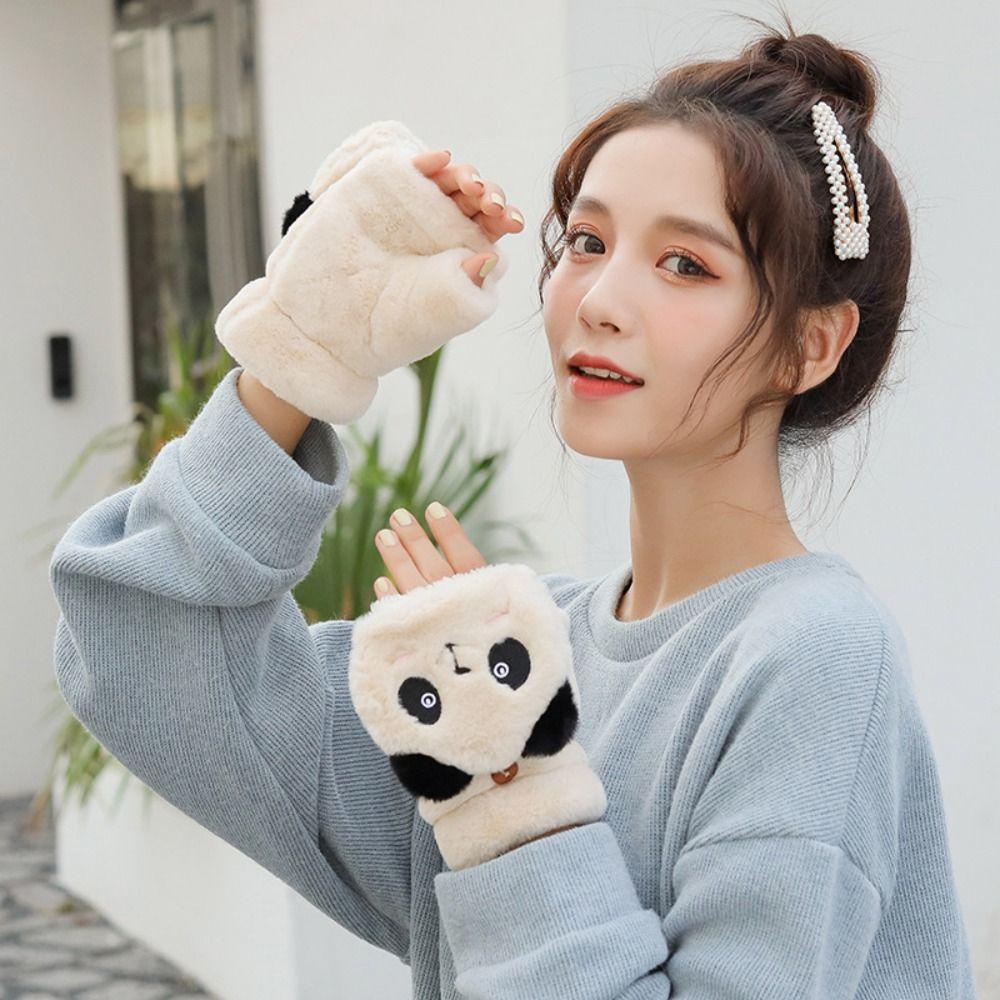 Flip Gloves Cartoon Panda  Gloves Autumn Winter Gloves Women  Flip Gloves Apparel Accessories
