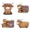 Highland Cow Planter Pot Cute Animal Resin Flower Pot with Drainage Hole Small Scottish Cow Planter for Boho Home Desk Patio Decor