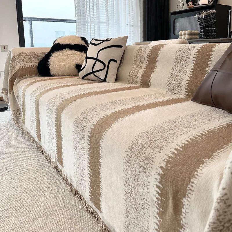 1 Piece All-season Universal Chenille Sofa Cover Reversible Fringe Edge Leisure Blanket Sofa Blanket Luxury Boho Blanket