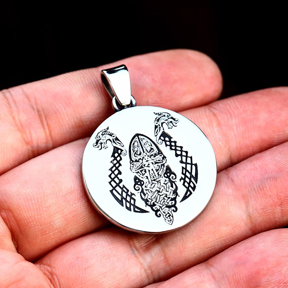 Vintage Stainless Steel Viking Pirate Ship Pendant Necklace For Men Nordic Double Dragon Amulet Necklaces Fashion Jewelry Gifts
