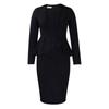 Übergröße Damen Elegantes Langarm-Quadratischer Ausschnitt Hohe Taille Bleistift-Midi-Kleid
