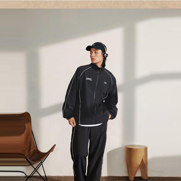 Li Ning Sports Lifestyle Series Solid Color Straight Leg Reflective Knitted Sports Pants Men Bottoms Black AYKT831-1