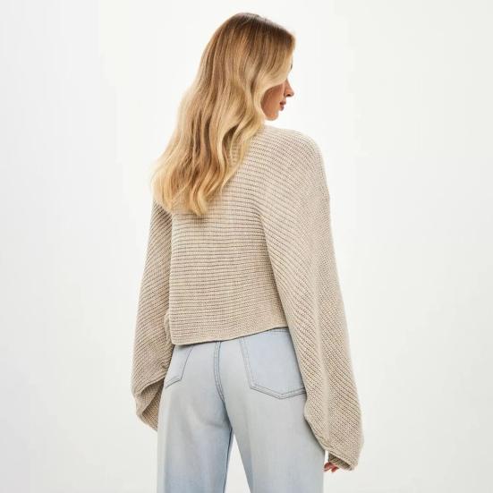 Women Sweater O-Neck Batwing Long Sleeve Solid Color Loose Fit Knitting Tops