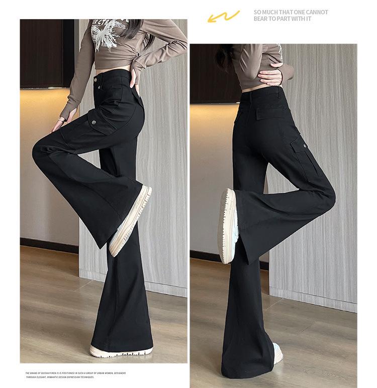 Damen High-Waist Schlankmachende Schwarze Denim Schlaghosen für Herbst und Winter