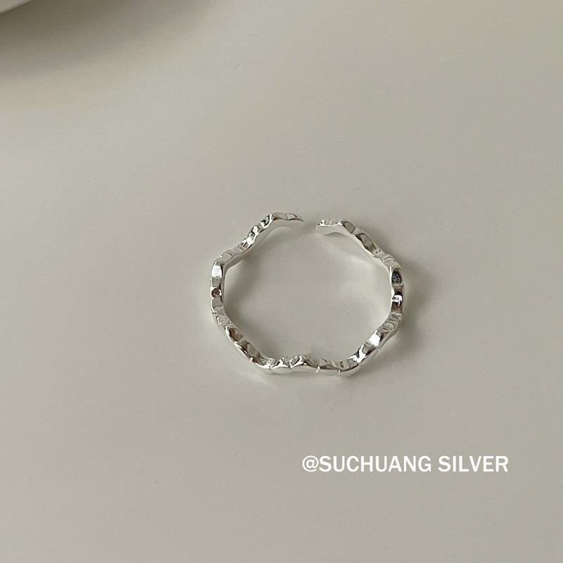 S925 Sterling Silver Textured Band Ring for Women - Cold Aesthetic, Light Luxury, High-End, Stackable Thin Index Finger Ring. Adjustable