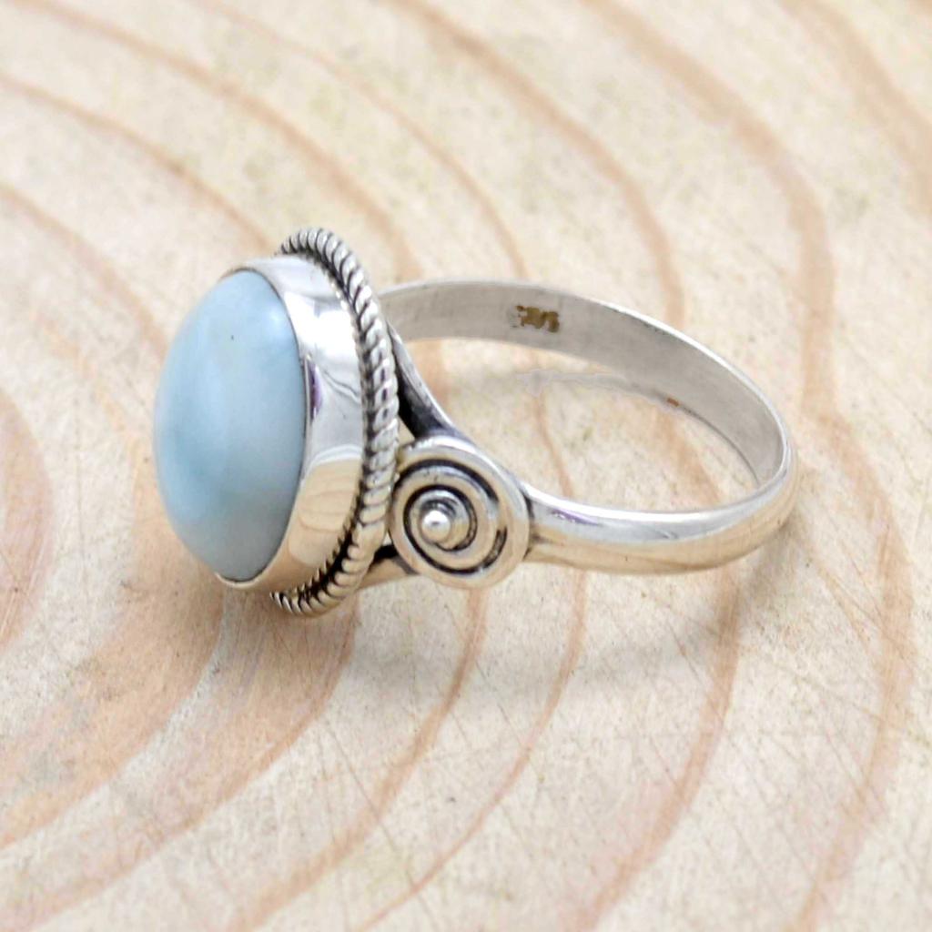 Larimar Gemstone 925 Silver Ring, Oval Larimar Handmade Women Ring, Gift For Her Anniversary, Statement Silver Ring