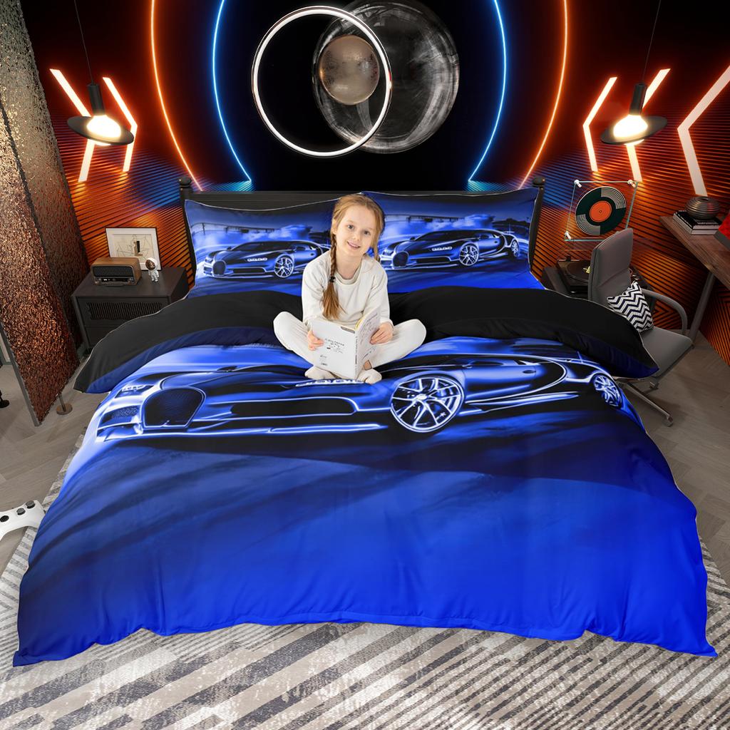 Homewish Speed Racing Car Duvet Cover Set for Boys 2pcs/3pcs, Cool Sports Car Bedding Set, Extreme Sport Themed Comforter Cover