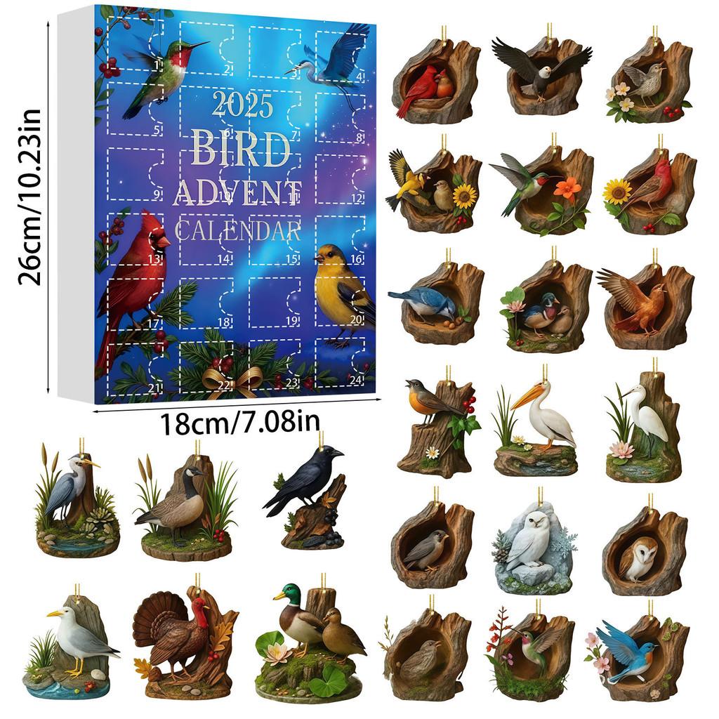 

Bird Themed Christmas Ornament Set In Acrylic With 24 Pieces For Festive Tree Decorations синій