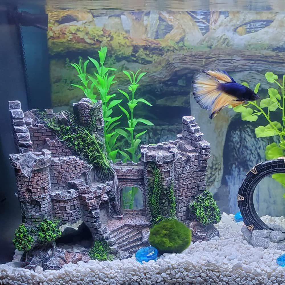 Resin Fish Tank Ornament: Western Castle Cave with Oxygen Feature
