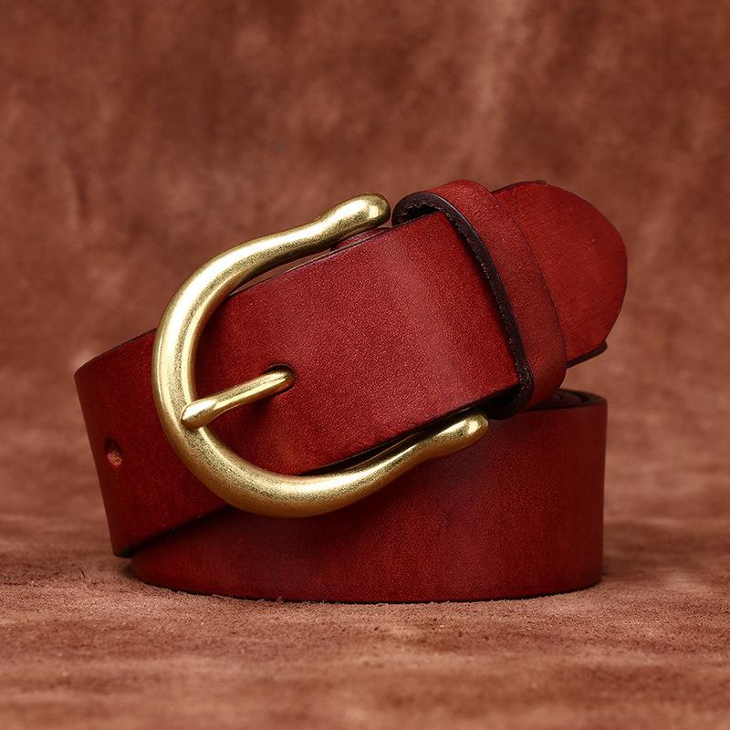 Belt Men's Retro Washed Frosted Distressed First Layer Cowhide Leather Brass Buckle Simple Casual Jeans Belt Men