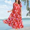 Women Casual Loose Bohemian Floral Dress Short Sleeve Long Maxi Summer Beach Swing Dress
