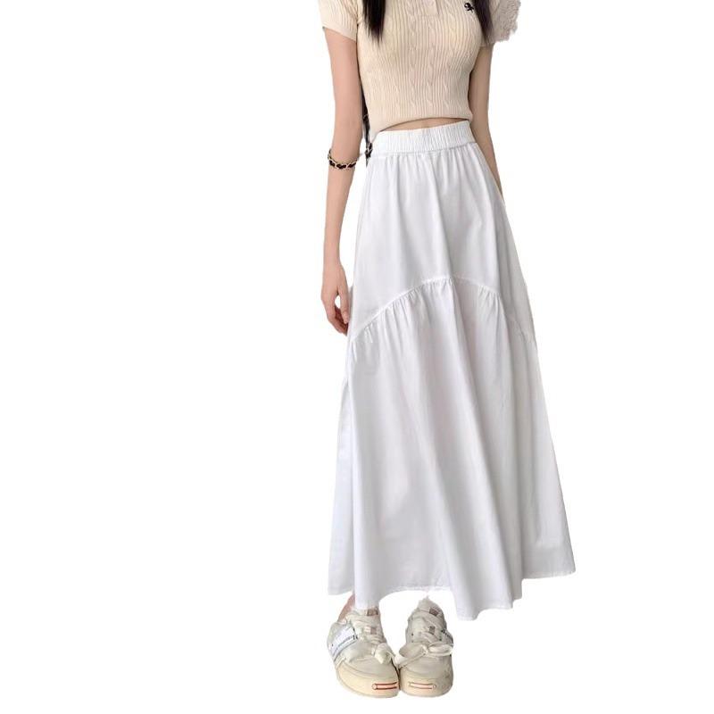 Half-length Skirt Women's Summer Simple and Thin Fashion Design Sense Pleated Stitching Elastic Waist Skirt