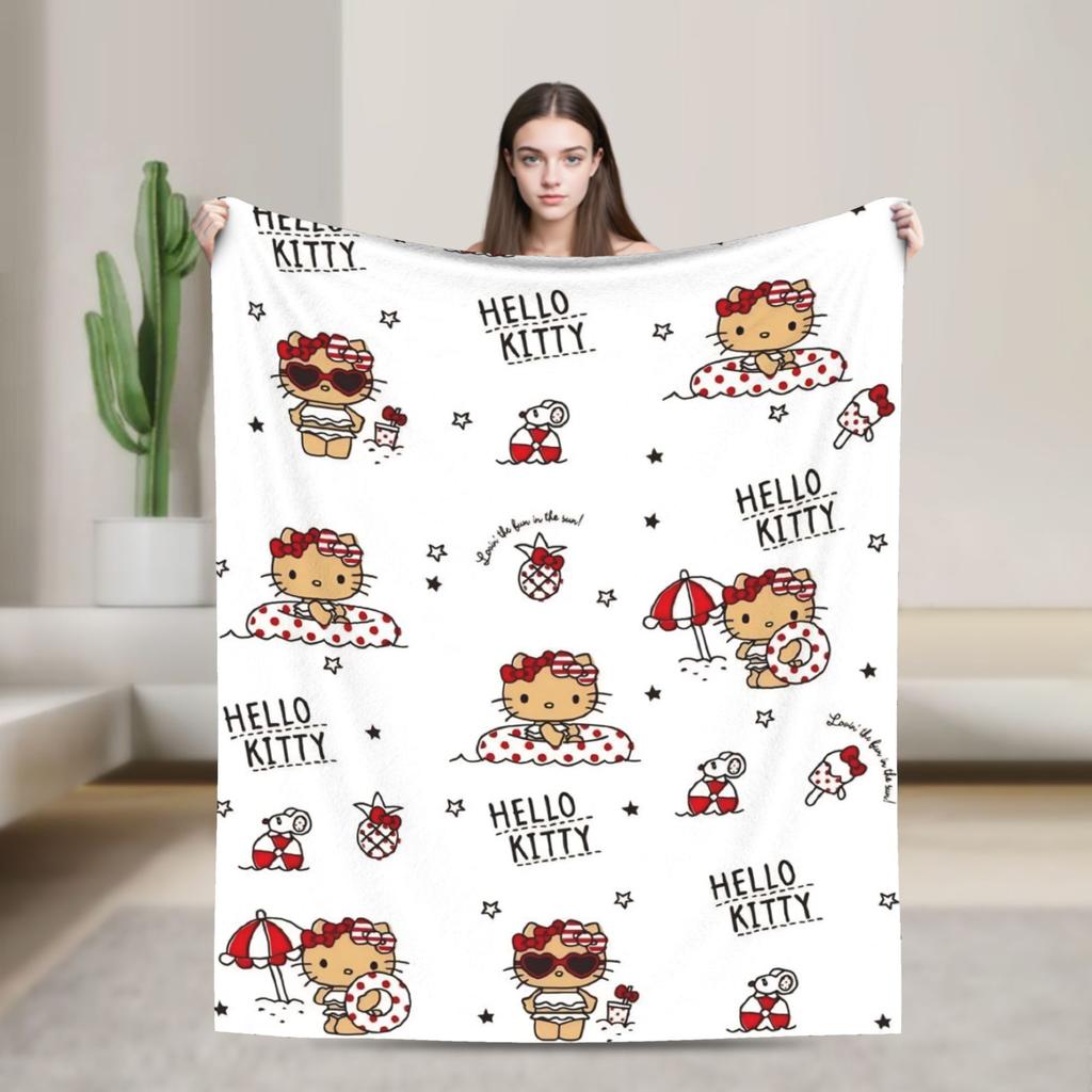 Hello Kitty Pink Plaid Blanket Fleece All Season Multifunction Super Soft Throw Blanket for Home Travel Bedspread