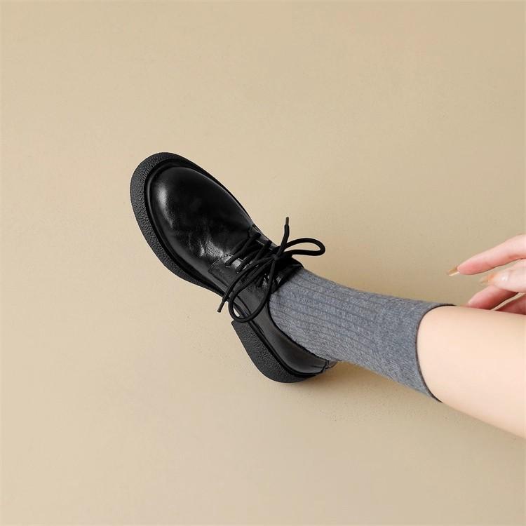 Soft sole soft surface version~ retro JK college round head platform loafers lace up British style versatile commuter small leather shoes