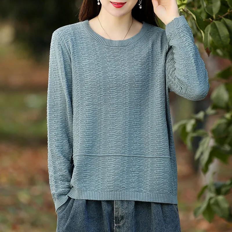 

Весенне-осенний однотонный пуловер с круглым вырезом, хлопковый свитер, женский свободный базовый свитер M синий