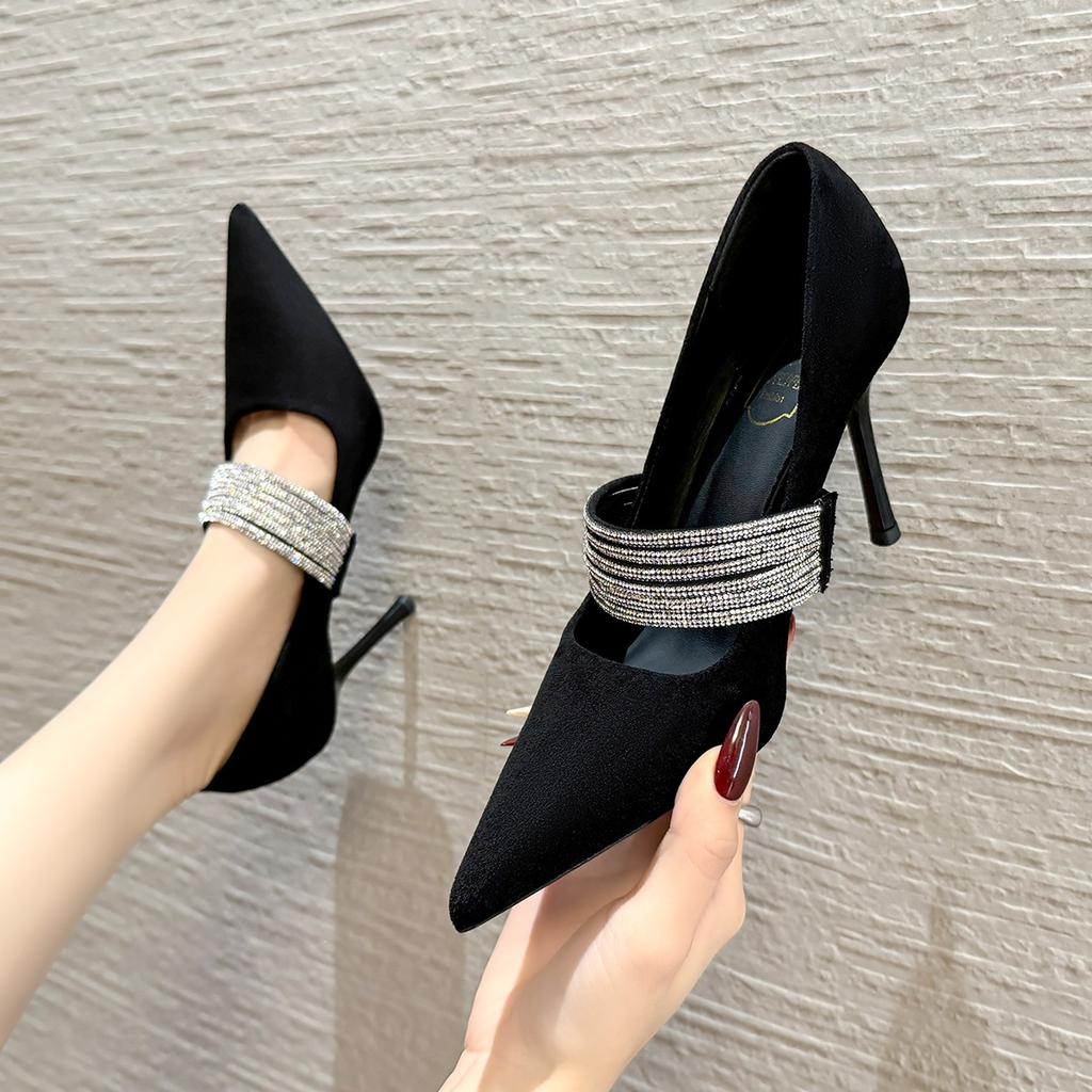 797378 Thin Heel Night Shoes 2026 Autumn New Shallow Mouth Pointed Rhinestone Word Belt Fashion Versatile Single Shoes