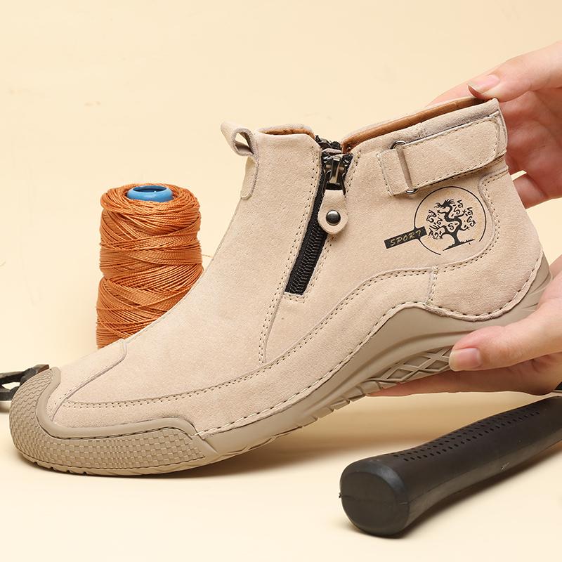 Designer New Men's Ankle Boots Handmade Luxury Short Boots Leather Casual Shoes Zip Breathable Walking Hiking Shoes Winter Shoes