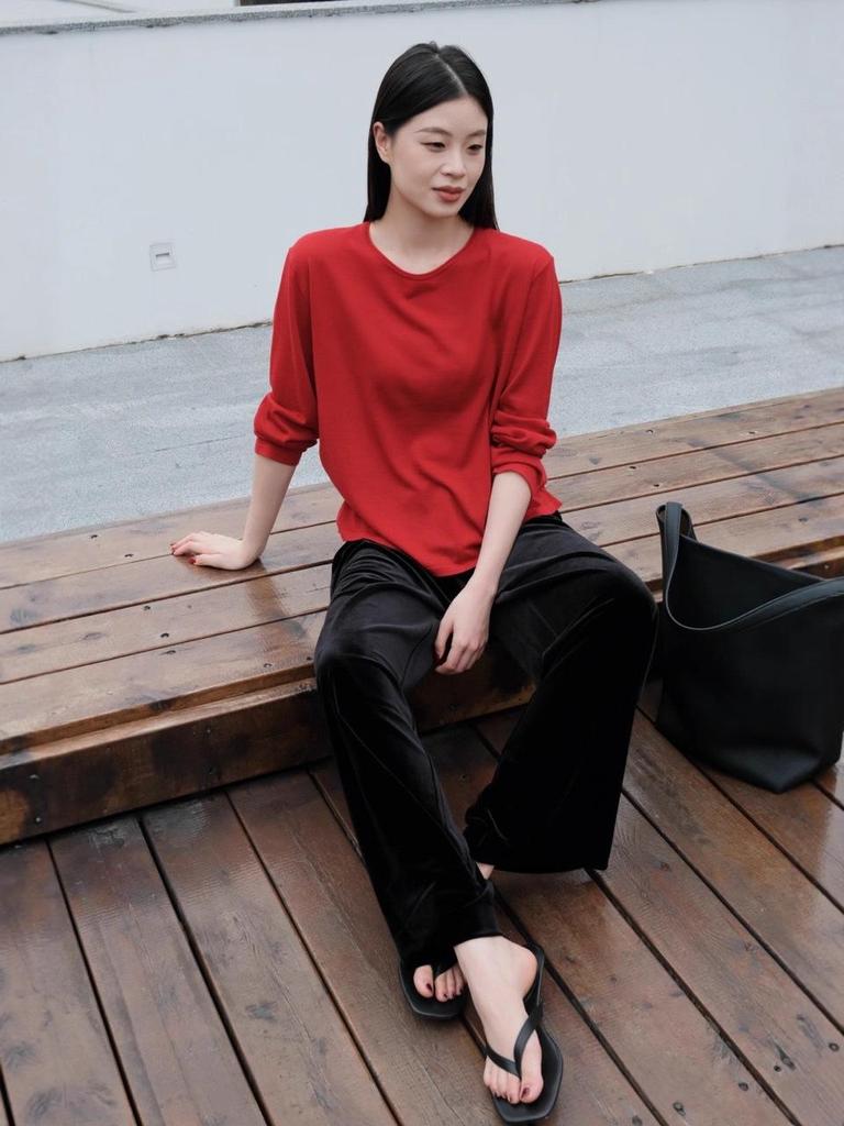 Festive Season Super120S Wool Crew Neck Rolled Edge Sweater