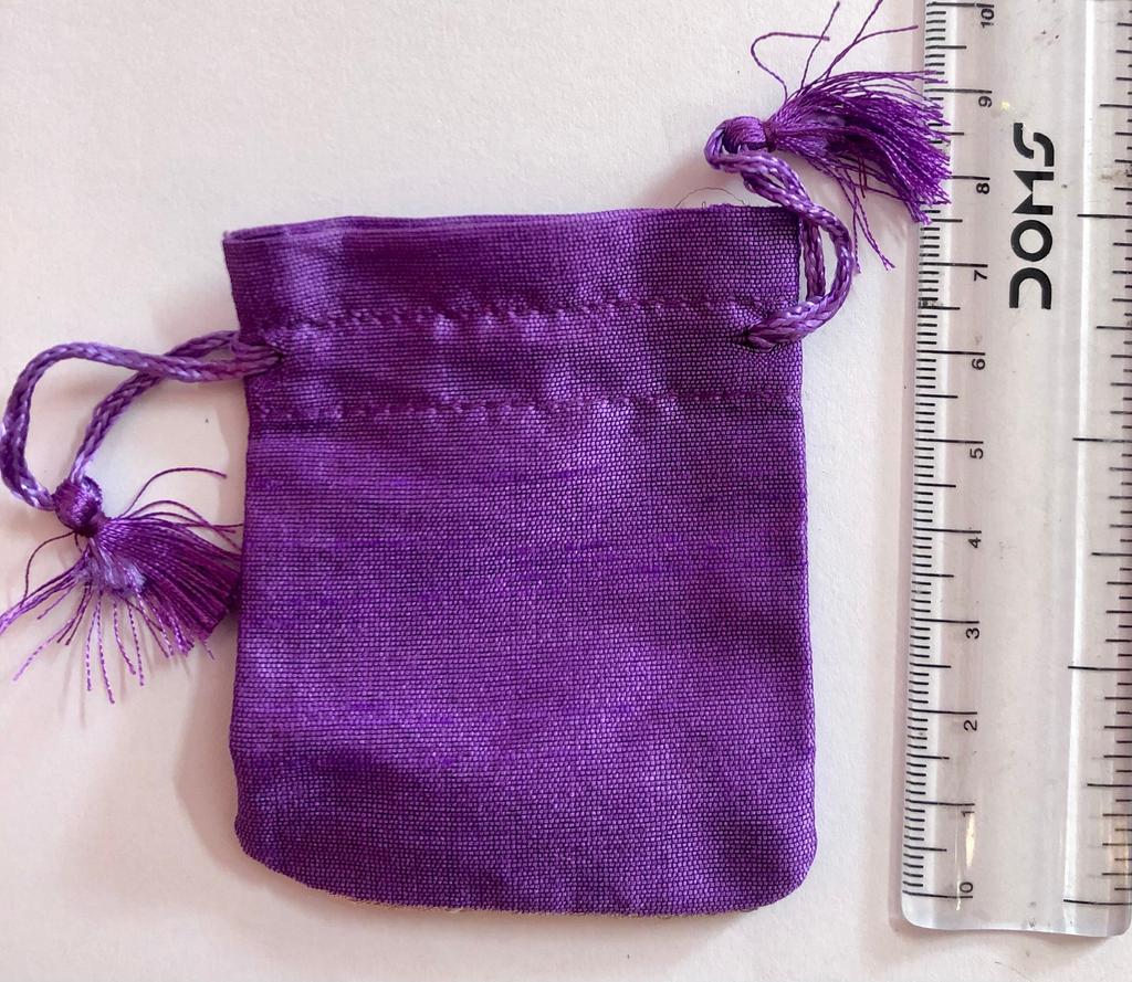 25 Pc 6X8 cm Raw Silk Jewelry Pouch Bag with Tassle drawstring Zari Border, Wedding Favor Party Favour, Gift Bag Jewellery PURPLE