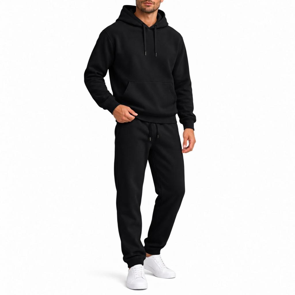 Men's Fall Winter Hooded Pullover Sweatshirt Set for Casual Wear