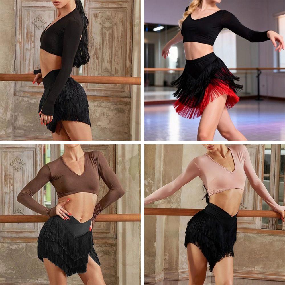 Tassel Ballroom Dance Skirt Short Rumba Dance Skirt Fashion Performance Costume  for Women