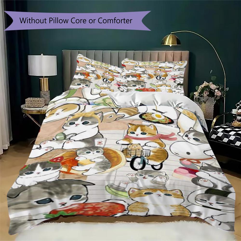 Cozy Cartoon Cats Pattern Bedding,Quilt Set Quilt Cover Pillowcase Home Birthday Gift (1*duvet Cover+2*pillowcase,without core)ZSJT0917370